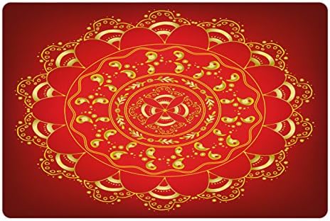 Ambesonne Red Mandala Pet tapete para comida e água, otomano arte mística ornamentação desenhada manualmente, tapete de borracha sem