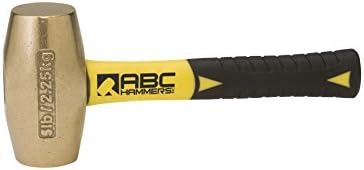 ABC Hammers ABC5BFS Hammer de latão com alça de fibra de vidro de 8 polegadas, 5 libras, amarelo