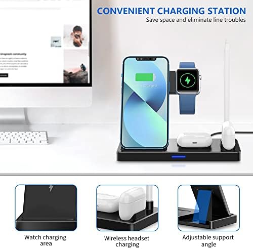 Waitiee Wireless Charger 5 em 1, estação de carregamento sem fio para iwatch SE/7/6/5/4/3/2, AirPods Pro/3/2/1,