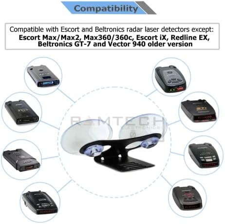 Ramtech Car Windshield Mount com suporte de copo de sucção para detector de laser de radar, compatível com passaporte de acompanhante