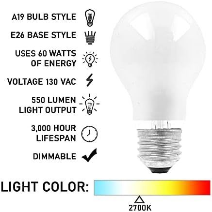 Mandala cria lâmpadas de serviço de serviço áspero de 60 watts - lâmpadas de lâmpadas E26 A19 diminuídas de 6 - lâmpadas incandescentes de fosco de 60 watts brancos macios