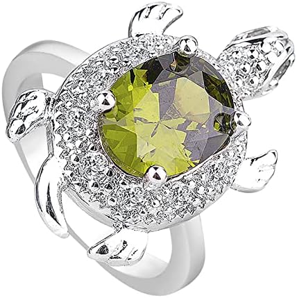 Sterling Silver Turtle Ring Green Opal Ring Jóias de Tartaruga Longevity Gift A Ring