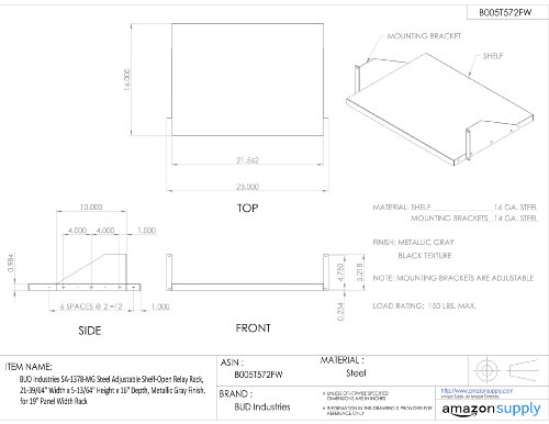 Bud Industries SA-1378-mg Aço ajustável Rack de retransmissão de prateleira 16 L x 23 W x 5,22 H, cinza