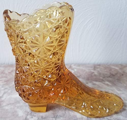 Four Beauties Collectibles Fenton Art Glassy & Button Shoe Boot - Glass Amber - Original