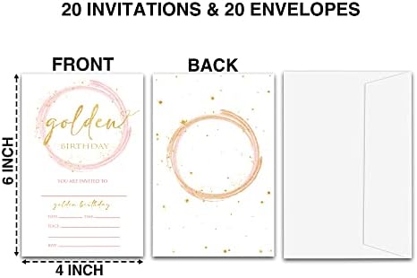 Convites de aniversário de ouro Tirywt, convites de festa de aniversário de estilo de preenchimento com envelopes, decorações e suprimentos