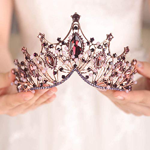 FXMIMIIR Gold rosa Prata Purple Tiara Crown Rhinestones Tiara for Women Women Bridal Crown Birthday Birthday Prom Rainha Acessórios para Cabelo