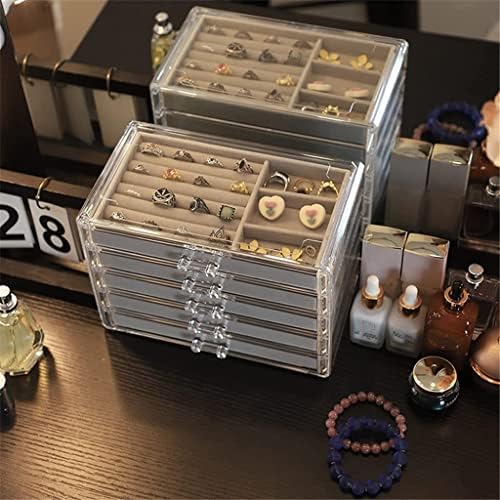 Organizador de jóias JAHH com 5 gavetas Clear Acrylic Jewelry Box Presente Brinco de veludo empilhável suporte