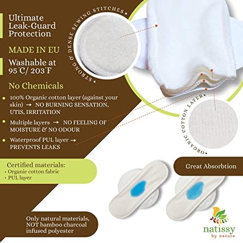 2x de pano de 6 mochilas de pano de pacote de fluxo de luz menstrual; Almofadas reutilizáveis ​​de algodão orgânico, menstrual feito na UE; Potas de período reutilizáveis ​​pequenas e médias; Almofadas sanitárias reutilizáveis ​​para mulheres adolescentes; Almofadas laváveis ​