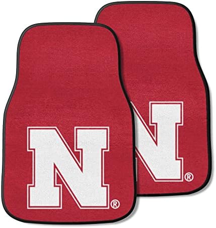 Fanmats Sports Team Logo Design Nebraska 2 peças Carpeted Carpetted Car Front Front Tats 18 X27