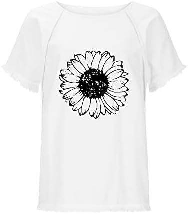 Camisas de tênis Mulheres Summer Summer Womens Short Slave Crew pescoço de pétala floral camiseta estampada top
