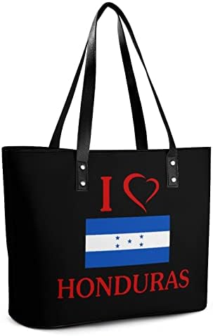 Eu amo a bolsa estética da bandeira da bandeira de Honduras Bolsa grande bolsa de couro com zíper para mulheres viagens escolares