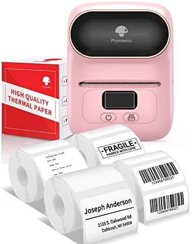 Fabricante de etiquetas térmicas Phomemo-M110 com três caixas de 30 × 20 mm, impressora de etiqueta Bluetooth para rotulagem, varejo, código de barras, remessa, jóias, cabo, compatível para sistema Android & iOS, rosa