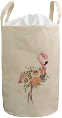 Lavanderia cesto de aquarela dobrável peônia tropical peony flamingo cesto de roupa à prova d'água com alças, bolsa de roupas dobráveis ​​para lavanderia para a lavanderia banheiro