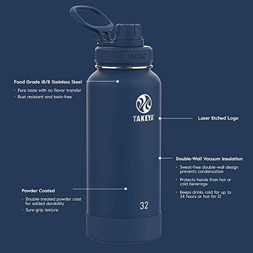 Takeya Actives Isolled Stainless Stone Water Bottle com pica