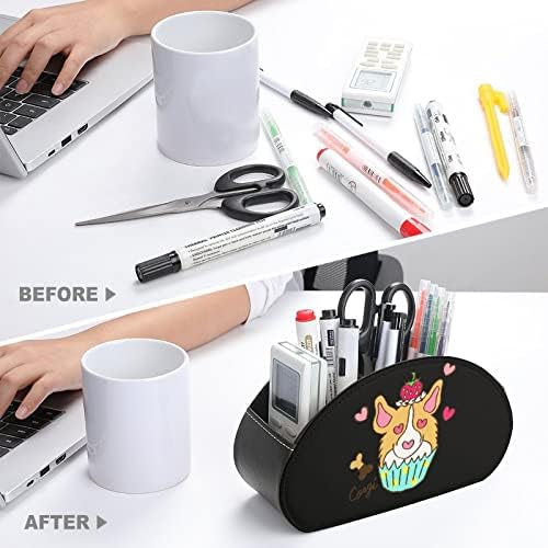 Suporte de controle remoto de couro de cupcake corgi com 5 compartimentos bandeja de mesa de armazenamento de escritório