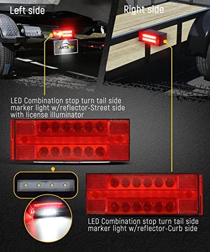 Partsam Kit de luz de luz traseira de reboque de LED de baixo perfil, luz de reboque de retangular LED LUZES DE HALO GLOW COM FIAÇÃO DE FIAÇÃO DE 25 pés combinados Stop Turn Tail Plate Lights para trailer de barco marítimo 12V