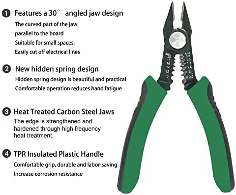 Cortador de arame, decapagem de arame multiuso de corte 2 em 1 de 6 , cortador de arame diagonal e de precisão, alicate para cortar cabos e pinos de componentes eletrônicos aparando em áreas apertadas