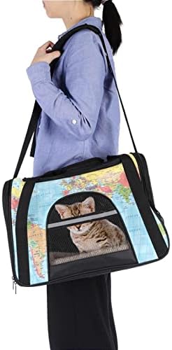 Portador de animais de estimação, conforto macio portátil Saco de animais de estimação dobrável, padrão colorido de mapa do mundo