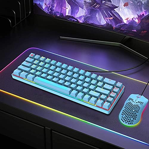 Magic-Refiner 60% RGB Mini-teclado de jogos mecânicos, chaves portáteis 68, interruptores azuis, cabo USB tipo C TYPE, teclado TKL com duas capas de chave para Windows Gaming PC