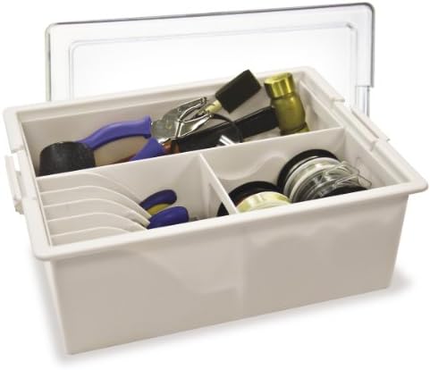 A ferramenta de soluções de armazenamento de contas Elizabeth e a lixeira com tampa - personalize com caddies e caixotes removíveis - mantém grandes ferramentas e suprimentos, alicates e carretéis - empilhável, 13,75 ”x10.5” x5 ”