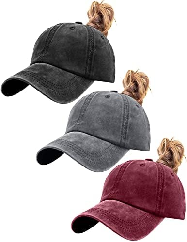 Zexian 3 pacote feminino vintage lavado tapinha de beisebol com chapéu de golfe esportivo de rabo de cavalo