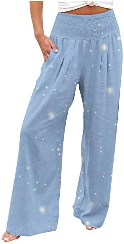 calça de pijama impressa lcepcy womens alta calça plissada de calça casual em ajuste solto calma leve de verão com bolsos