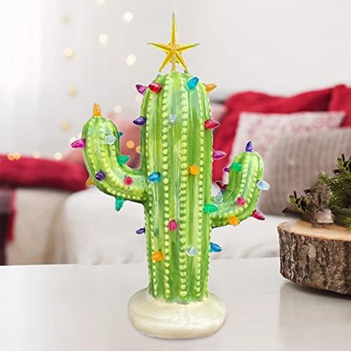 Árvore de Natal de Cactus com luzes de resina iluminada Árvore de natal de cerâmica Vintage Cacto de Natal Decoração