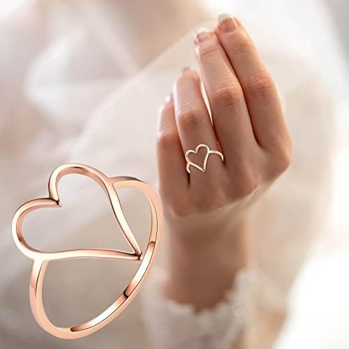 Anel de anel em forma de coração de aço de titânio anel liso não perde cor anel de aço inoxidável em forma de aço inoxidável