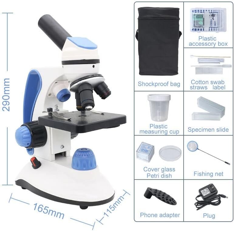 Acessórios para microscópio 40x-2000x Microscópio monocular, com luzes de iluminação LED de luzes superior/inferior