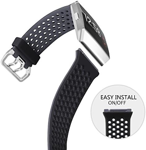 Skylet Compatível com bandas iônicas fitbit Men, mulheres, SOFT SPORT SILICONE SUBSTILIVEL SUBSTITUIÇÃO PULHE COMPATÍVEL com Fitbit Ionic Smart Watch com fivela [cinza-preto]