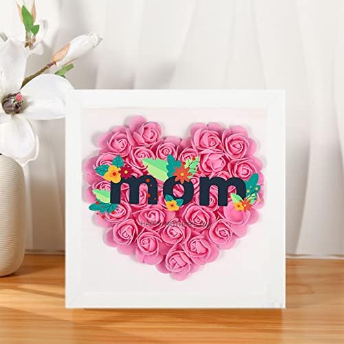 Presente de caixa de sombra da flor do dia das mães, texto quente gravado Rosas seca Flores artificiais moldura gits