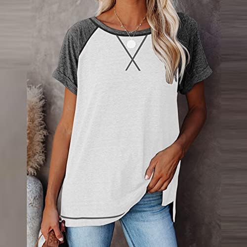 Comigeewa meninas de manga curta camiseta barco de pescoço algodão colorblock gráfico solto fit salounge retchwork blusa camiseta