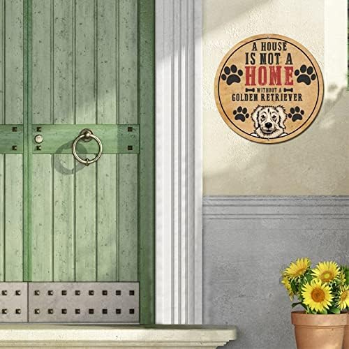Placa de placa de metal de cão de estimação redonda e engraçada Uma casa não é uma casa sem um cachorro Vintage Wreath