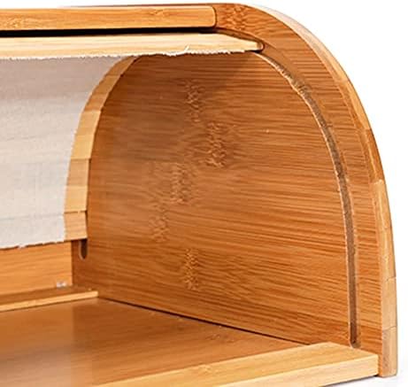 Porta de pão de bambu natural de slatiom com tampa de contêiner de armazenamento de armazenamento de alimentos de cozinha tampo de armazenamento de pão caixa multifuncional