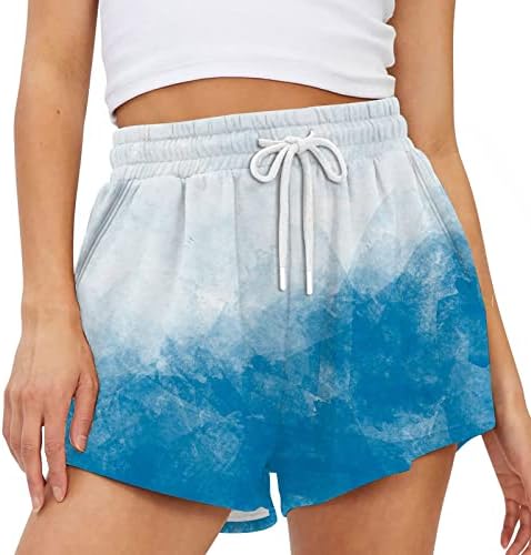 Shorts de suor Mulheres de verão de cintura elástica shorts de cordão com bolsos casuais solto de ajuste básico shorts de praia