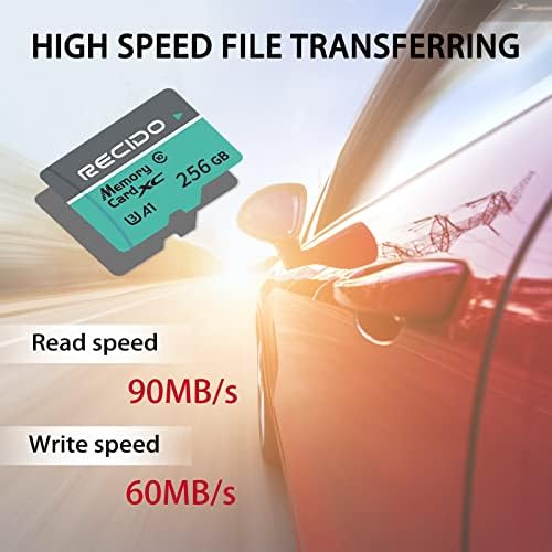 Recido 256GB TF Card, Mini SD Card, 4K UHD, Full HD, U3, Class10, A1, Cartão de Memória Flash TF de alta velocidade
