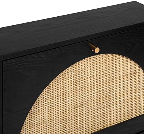 Angel Sar Rattan Shoe Gabinet com 2 gavetas de flip, gabinete de armazenamento de calçados estreitos de madeira, organizador para entrada, corredor, quarto, apartamento preto