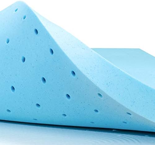 Subrtex 4 polegadas Memória Colchão de espuma Topper Topper Ventilado Gel Infuse Bed Foam Topper para aliviar a pressão, certificação-EUA, rei, azul