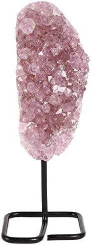 Jic Gem Light Purple/Pink Amethyst Raw Cluster em Metal Stand Healing Crystals Stone para decoração de escritório em