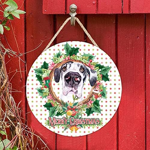 Alioyoit Farmhouse Wooden Sign Placa Christmas Garland Greath Dog redondo placas de boas -vindas placas da varanda da varanda