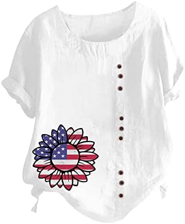 Camisetas gráficas exclusivas do Dia da Independência de verão de manga curta de manga curta pescoço floral de ajuste floral
