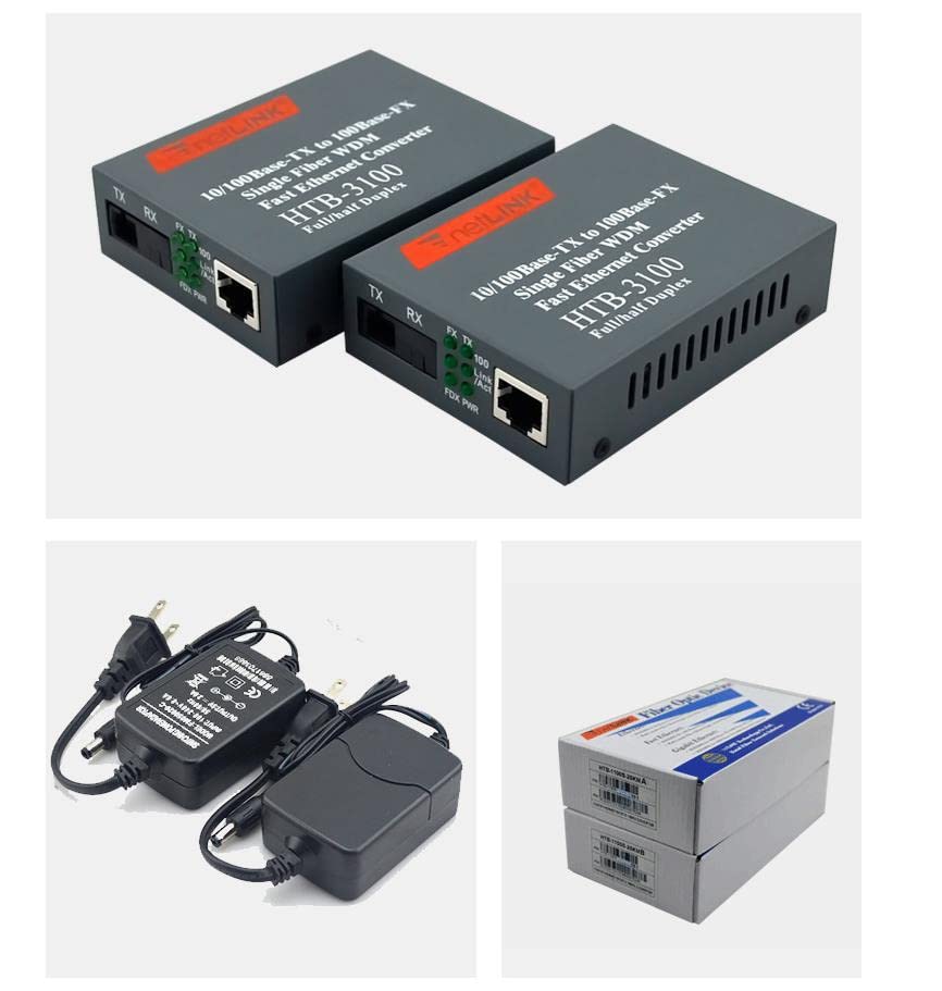 2PCS Premium 10/100Mbps Ethernet para Fiber Optic Media Converter SingleMode Acessório de 25 km