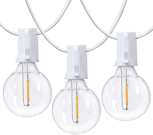 Luzes de corda LED de 25 pés, luzes de corda de pátio ao ar livre G40 com 27 lâmpadas de globos transparentes de LEDs de abstinência,