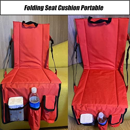 Almofada de assento dobrável tfwadmx almofada de assento portátil com bolsos de backrest cadeira de acampamento para arquibancadores e bancos ao ar livre