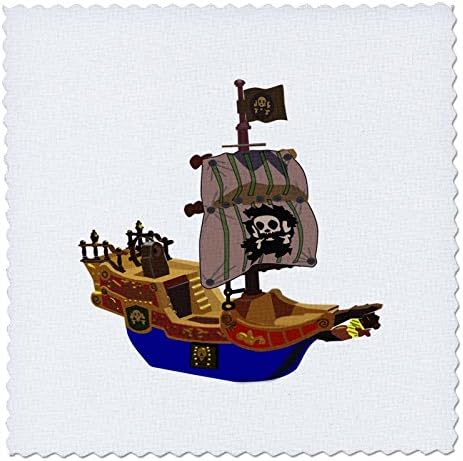 3drose azul n Brown Pirate Ship - Quilt Square, 10 por 10 polegadas