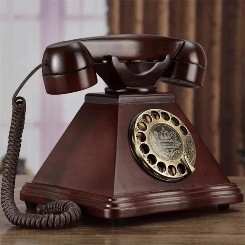 Mxiaoxia Dial rotativo antigo telefone fixo Telefone europeu de madeira sólida retrô telefone telefone em casa telefones
