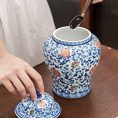 Jarra de gengibre de cerâmica azul e branca fofoev com tampa, jarra de templo em estilo chinês, decoração decorativa,