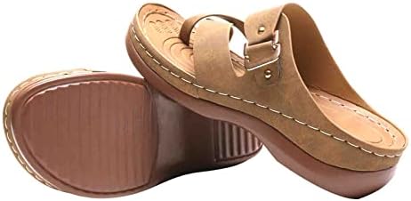 Chinelos rbculf para feminino salto de cunha PU Plataforma chinelos com fivela de metal deslizamento de moda plus size em sandálias de slides