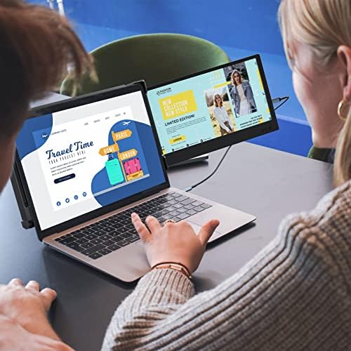 Teamgee Laptop Screen Extender, monitor portátil de 12 ”para laptop FHD 1080p Glare IPS Dual Screen, funciona com o MAC Windows