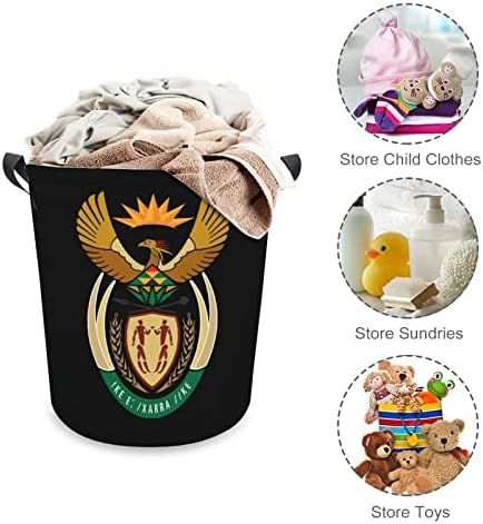Brasão de braços de cestas de lavanderia da África do Sul com alças à prova d'água Roundable Roundable Hampers Storage Bag